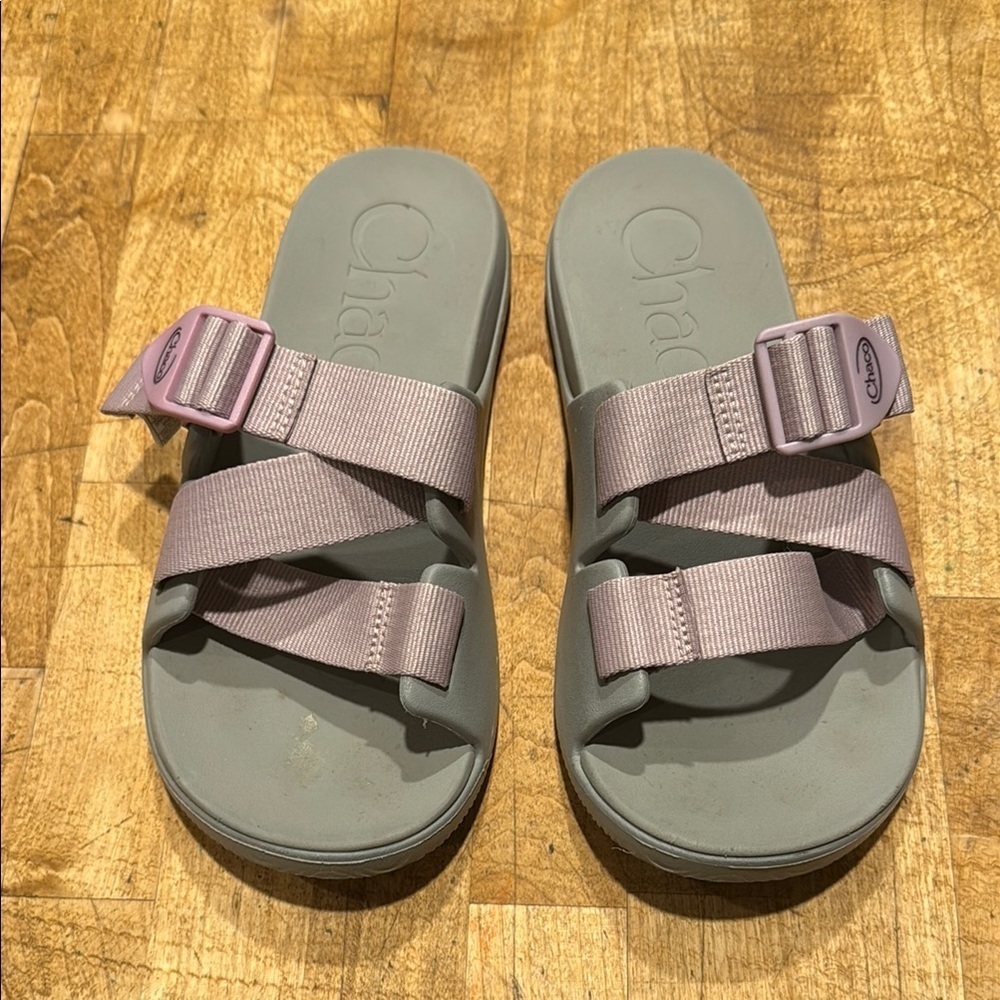 Chaco Gray and Pink Sandals with Cushioned Sole